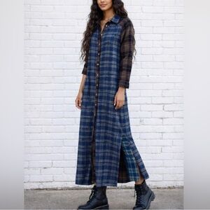 Natural Life Esme Patchwork Plaid Flannel Boho Maxi Dress Size XL